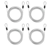 PATIKIL Candado de cable de seguridad (1/8 pulgadas de diámetro de 11 pies, capacidad de carga de 110 libras, plateado) (4 piezas) de acero inoxidable recubierto de vinilo, doble bucle, cuerda de