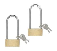 PATIKIL Candados de latón macizo de 2,7", 2 unidades Candado de grillete largo con llave diferente a prueba de intemperie para taquilla de gimnasio, puerta de valla, exterior e interior
