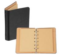 PATIKIL Carpeta de 6 anillas, 1 paquete, tamaño A7, de cuero kraft, mini agenda personal recargable con hojas sueltas y 50 hojas de papel, color negro