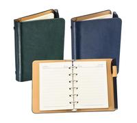 PATIKIL Carpeta de 6 anillas, carpeta de cuero A7 con 50 hojas de líneas horizontales recargables, papel y bolígrafo, organizador de hojas sueltas para viajes, oficina, verde oscuro/azul oscuro