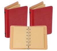 PATIKIL Carpeta de 6 anillas, paquete de 2, tamaño A7, de cuero kraft, mini cuaderno de hojas sueltas recargable, planificador personal con 50 hojas de papel, color rojo