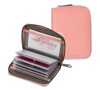 PATIKIL Cartera con cremallera para tarjetas de crédito, organizador de cuero para tarjetas de identificación con 20 ranuras para tarjetas para almacenamiento de hombres, Rojo rosa, Estilo de doble