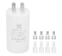 PATIKIL CBB60 14uF Condensador de Arranque, 1 Pcs Ac450V 4 Pines Condensador de Supresión Doble Inserto con Funda de Resorte, Blanco