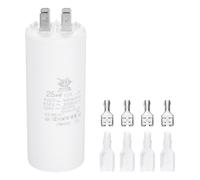 PATIKIL CBB60 25uF Condensador de Arranque, 1 Pcs Ac450V 4 Pines Condensador de Supresión Doble Inserto con Funda de Resorte, Blanco
