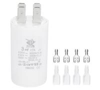 PATIKIL CBB60 3uF Condensador de Arranque, 1 Pcs Ac450V 4 Pines Condensador de Supresión Doble Inserto con Funda de Resorte, Blanco