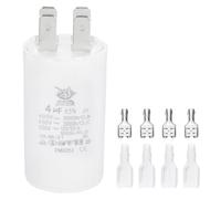 PATIKIL CBB60 4uF Condensador de Arranque, 1 Pcs Ac450V 4 Pines Condensador de Supresión Doble Inserto con Funda de Resorte, Blanco