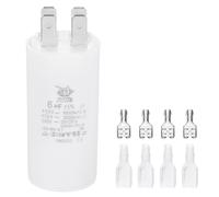 PATIKIL CBB60 6uF Condensador de Arranque, 1 Pcs Ac450V 4 Pines Condensador de Supresión Doble Inserto con Funda de Resorte, Blanco