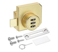 PATIKIL Cerradura de combinación de puerta de vidrio (para vidrio de 0.1-0.3 pulgadas, dorado) de aleación de zinc de doble vía, cerradura de combinación sin llave de 3 dígitos, apto para vitrina