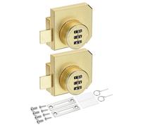 PATIKIL Cerradura de combinación de puerta de vidrio (para vidrio de 0.1 a 0.3 pulgadas, dorado) (2 juegos) de aleación de zinc de doble vía, cerradura de combinación sin llave de 3 dígitos, apto para
