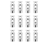 PATIKIL Cierre de Cordón de Metal, 20 Pcs Doble Orificio Ajustable Tope de Resorte Deslizante Rápido para Paracords, Camping, Senderismo, Cordones, Reemplazo de Cordones, Tono Plateado