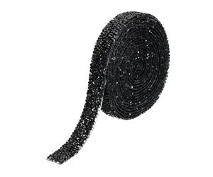PATIKIL Cinta de Resina con Estrás 3 Yardas 15mm Tiras de Estrás con Adhesivo Termofusible Cinta de Diamantes Brillantes para Manualidades y Ropa DIY Negro