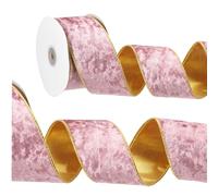 PATIKIL Cinta de Terciopelo con Alambre de 2.5 Pulgadas x 10 Yardas, Cintas Doradas Aplastadas de Terciopelo de una Cara para Envolver Lazos Manualidades Coronas de Árbol, Rosa Dorado