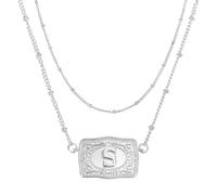 PATIKIL Colgante De Cinturón Grabado, 1 Set Collar De Inicial Vaquera Con Cadena De Cuentas, Joyería Vaquera, Letra S (Plata)