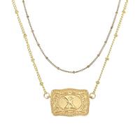 PATIKIL Colgante De Cinturón Grabado Con Inicial, 1 Set Collar De Etiqueta Vaquera Occidental Con Cadena De Cuentas, Joyería Occidental, Letra X (Oro)