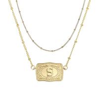 PATIKIL Colgante De Cuello Con Hebilla Grabada 1 Set Colgante De Letra Vaquera Occidental Con Cadena De Abalorios Joyería Occidental Para Letra S Dorado