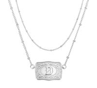 PATIKIL Collar De Cuello De Hebilla Grabada, 1 Set Collar De Etiqueta De Vaca Con Inicial Occidental Con Cadena De Abalorios Joyería Occidental Para, Letra D(Plateado)