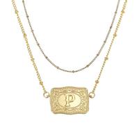 PATIKIL Collar De Hebilla De Cinturón Con Relieve 1 Set Collar Con Placa De Inicial Vaquera Y Cadena De Abalorios Joyería Vaquera Para Mujeres Hombres Regalo De Cumpleaños Letra P Dorado