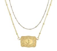 PATIKIL Collar De Hebilla Grabada, 1 Set Collar De Inicial Vaquera Occidental Con Cadena De Cuentas, Joyería Occidental, Letra J (Dorado)