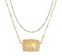 PATIKIL Collar De Hebilla Grabada Con Iniciales, 1 Set De Collar De Etiqueta Vaquera Con Iniciales Y Cadena De Cuentas, Joyería Vaquera, Letra Z (Oro)