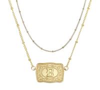 PATIKIL Collar De Hebilla Grabada Con Iniciales Occidentales, 1 Set Collar Con Placa De Vaca Con Iniciales Y Cadena De Cuentas, Joyería Occidental, Letra B (Oro)