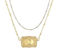 PATIKIL Collar De Hebilla Grabada Con Iniciales Occidentales 1 Set Collar Con Placa De Vaca Inicial Y Cadena De Cuentas Joyería Occidental Para Letra G (Dorado)