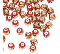PATIKIL Cuentas Ojo Malo Esmaltadas 5mm, 50 Pcs Cuentas Ojo Malo Turcas Bañadas En Oro Amuletos Ojo Malo A Granel Cuenta Redonda Espaciadora Aleación Para DIY Arte Manualidades, Rojo