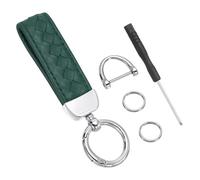 PATIKIL Cuero Coche Llavero, Genuina Llave Cadena Soporte Universal Decorativo 360 Grados Giratorio Llavero con Plateado Tono Antipérdida D-Anillo y Destornillador, Oscuro Verde