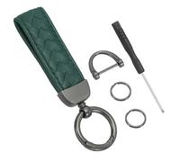 PATIKIL Cuero Coche Llavero, Genuina Llave Cadena Soporte Universal Decorativo 360 Grados Giratorio Llavero con Negro D-Anillo Antipérdida y Destornillador, Oscuro Verde