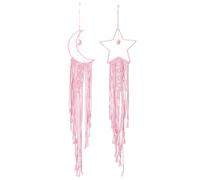 PATIKIL Decoración Atrapasueños Luna Estrella, 39" Atrapasueños Boho Macramé Tejido para Colgar en la Pared para Decoración del Hogar Accesorios de Dormitorio Cafeterías, Rosa