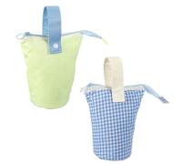 PATIKIL Estuche De Lápices De Pie, 2 Piezas Estuche De Bolígrafos Telescópico De Pie con Asa Portalápices De Colores Bolsa De Maquillaje Plegable Suministros, Cuadros Azules/Amarillo