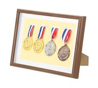 PATIKIL Estuche para Mostrar Medallas, Marco para Mostrar 4 Medallas Cuadro de Sombra de Medallas Marco para Mostrar Medallas de Deportes para Maratón Natación Triatlón, Madera de Rosa A4