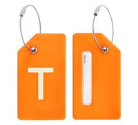 PATIKIL Etiquetas de Equipaje, 2 Piezas Etiqueta de Maleta de Silicona Identificador de Tarjeta de Identificación de Equipaje Única, Letra T, Naranja