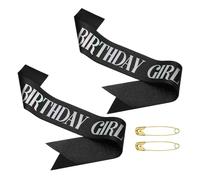PATIKIL Faja de Cumpleaños para Niñas, 2pcs Banda de Cumpleaños Brillante para Mujeres Faja de Satén Princesa Reina con Alfiler de Seguridad para Regalos Fiesta, Fantasía Negra
