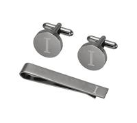 PATIKIL Gemelos Para Hombre, Set De Gemelos Y Clip Para Corbata Con Inicial Para Hombre Personalizados Clásicos De Cobre Y Barra De Corbata Para Padre Esposo Hijo, Letra I (Negro)