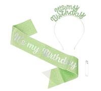 PATIKIL It's My Birthday - Banda con diadema, tiara de cumpleaños para mujer, corona de fiesta, cumpleaños, reina, kit de decoración, accesorios, color verde