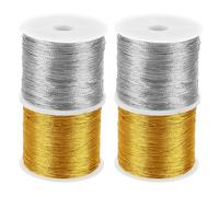 PATIKIL Juego de Cordón Metálico de 436 Yardas en Total 4 Rollos de Hilo de Tinsel de 0.3mm Diámetro para Manualidades Bisutería Envoltura de Regalos Y Decoración Oro Y Plata