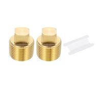 PATIKIL Juego De Tapones Macho De Latón Cuadrados NPT 3/8", 2 Piezas Tapones Roscados Huecos Para Tubos Con Cinta De PTFE Para Barcos, Tapón De Drenaje, Gas, Línea De Combustible