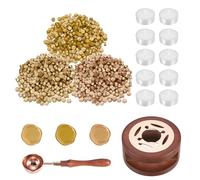 PATIKIL Kit De Sellos De Cera, 300 Piezas De Cuentas De Sellado De Cera, Calentador De Madera, Cuchara De Derretimiento, 10 Velas Tealight Para Manualidades DIY, 3 Tonos Dorados
