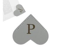PATIKIL Letra P Marcador de Libros, Corazón Marcapagina de Albeto Inicial Cuero Página Clip Personalizado Marca Accesorio Bookmark para Lectura Oficina Estudia DIY Álbum, Gris