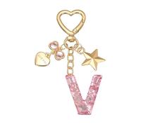 PATIKIL Llavero Con Letra Inicial Lindo, Llaveros Letra V Para Mujer Brillante Amor Mariposa Estrella Llavero Para Bolso Mochila Monedero Llaves De Coche Taza Accesorios, Rosa