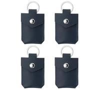 PATIKIL Llavero de Cuero 4 Piezas Fundas de Llaves de Cuero Genuino Anillos de Llaves Portátiles Soporte para Air Tag para Hogar Oficina Coches Llaves Azul Oscuro