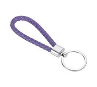 PATIKIL Llavero De Cuero Trenzado Con Anilla De Acero Inoxidable Correa De Muñeca Tejida De Pu Para Llavero De Coche Bolso Cartera Colgante Morado