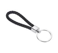 PATIKIL Llavero De Cuero Trenzado Con Anilla De Acero Inoxidable Correa De Muñeca Tejida De Pu Para Llavero De Coche Bolso Cartera Colgante Negro