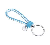 PATIKIL Llavero De Cuero Trenzado Con Funda De Acero Inoxidable Para Llaves Correa De Muñeca Tejida De Pu Soporte De Llavero Para Coche Bolso Cartera Colgante Blanco Azul Cielo