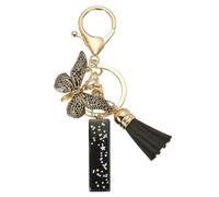 PATIKIL Llavero de Letra Inicial del Alfabeto, Llaveros de Resina Lindos con Borla Mariposa Letra I Colgante Encanto para Mujeres Llave Bolso Bolso Accesorios, Negro