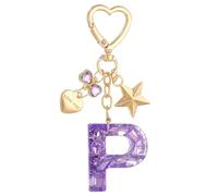 PATIKIL Llavero de Letra P, Bling Colgante de Inicial Alfabeto con Estrella Corazón Dije de Bolsa Resina Accesorio Personalizado para Mujer Regalo Decoración de Mochila Bolso Coche, Morado