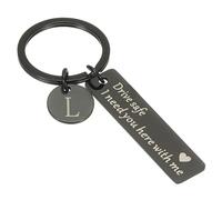 PATIKIL Llavero Drive Safe, 1 Set Llavero con Letra L Necesito Que Estés Aquí Conmigo Llavero Personalizado con Caja de Regalo para Él Día de San Valentín, Negro