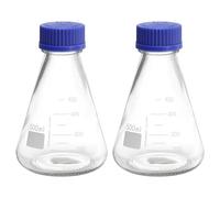 PATIKIL Matraz Erlenmeyer 2 Piezas 500Ml con Boca Estrecha Y Tapa de Rosca Matraces de Vidrio de Borosilicato con Graduación Impresa para Laboratorio Química Experimentos