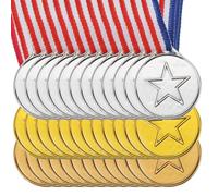 PATIKIL Medallas de Oro, Plata y Bronce Mini de 1.5", Pack de 36 Medallas de Plástico para Ganadores 1º/2º/3º Lugar con Cinta para Juegos, Deportes, Competencias y Fiestas