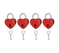 PATIKIL Mini candado de corazón con llave, (1.2 x 1.5 pulgadas, rojo) (4 unidades), candado en forma de corazón, candados de metal, apto para puente de amantes, aniversario, diario, bolso, joyero